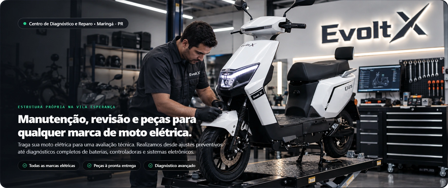 Oficina Evolt X Maringá - Manutenção, revisão e peças para qualquer marca de moto elétrica